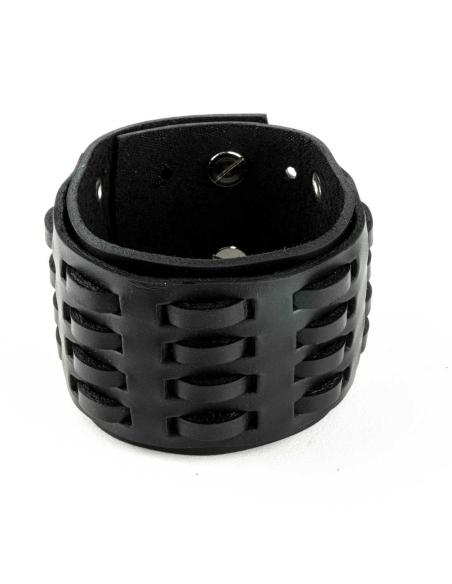 BRACELET EN CUIR NOIR RÉGLABLE LINES