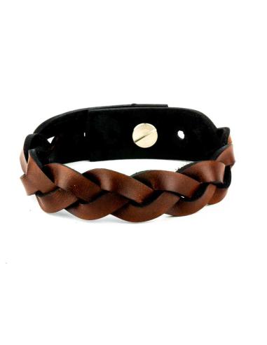 BRACELET EN CUIR TRESSÉ MARRON