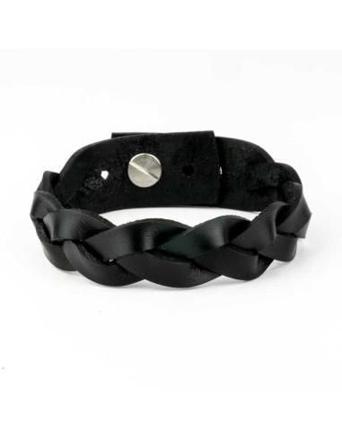 BRACELET EN CUIR TRESSÉ NOIR