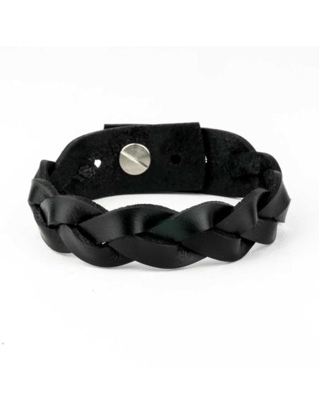 Comprar Pulsera Negra De Piel Trenzada a precio de oferta