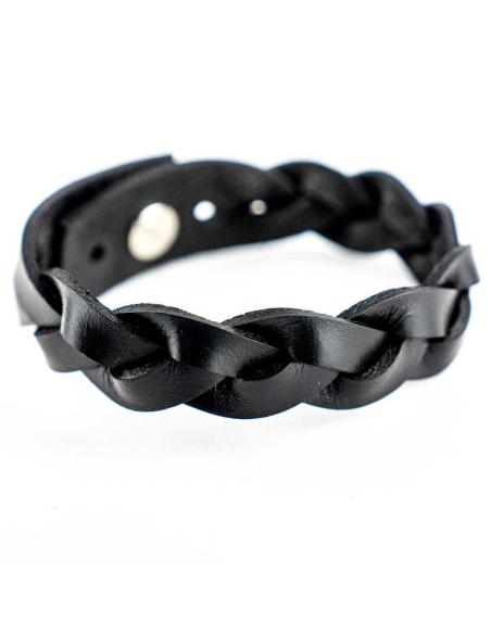 BLACK BRAIDED LEATHER BRACELET