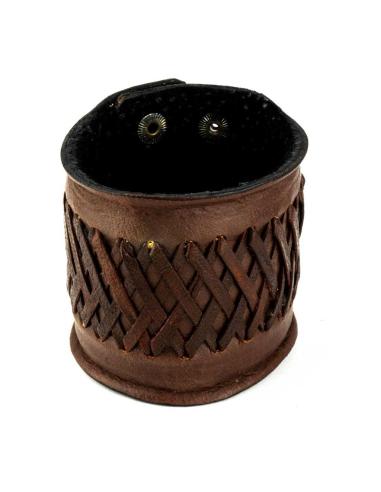 WIDE BRAIDED BROWN LEATHER BRACELET