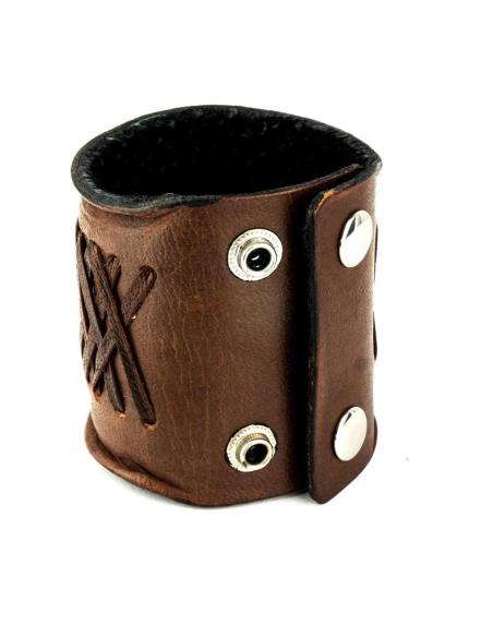 WIDE BRAIDED BROWN LEATHER BRACELET