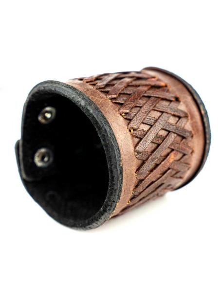 WIDE BRAIDED BROWN LEATHER BRACELET