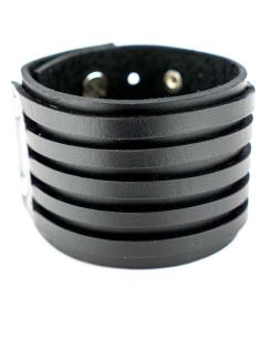BRACELETE DE COURO PRETO 24X5 CM. COM 5 TIRAS DECORATIVAS