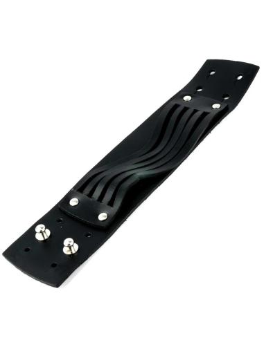 BRACELET EN CUIR NOIR 24X5 CM. AVEC 5 LANIÈRES DÉCORATIVES