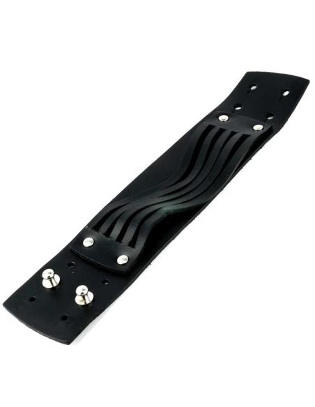 BRACELET EN CUIR NOIR 24X5 CM. AVEC 5 LANIÈRES DÉCORATIVES