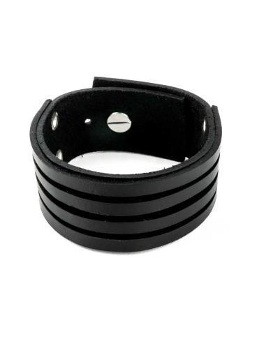 BRACELETE DE COURO PRETO 24X3 CM. COM 4 ALÇAS DECORATIVAS