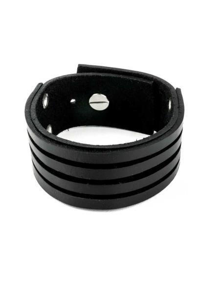 BRACELETE DE COURO PRETO 24X3 CM. COM 4 ALÇAS DECORATIVAS