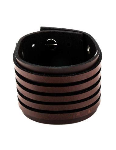 Comprar Brazalete De Cuero Marrón De 24X5 Cm. Con 5 Tiras Decorativas a precio de oferta