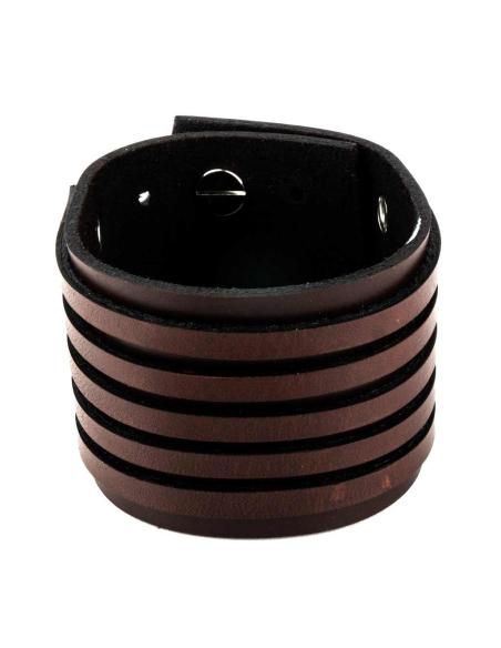 Comprar Brazalete De Cuero Marrón De 24X5 Cm. Con 5 Tiras Decorativas a precio de oferta