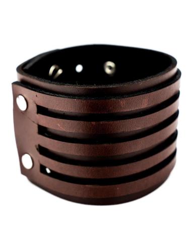 Comprar Brazalete De Cuero Marrón De 24X5 Cm. Con 5 Tiras Decorativas a precio de oferta