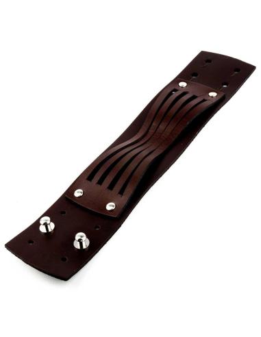 BRACELET EN CUIR MARRON 24X5 CM. AVEC 5 LANIÈRES DÉCORATIVES