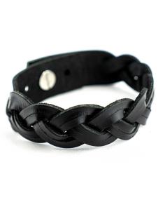 BRACELET EN CUIR NOIR TRESSÉ 24 CM