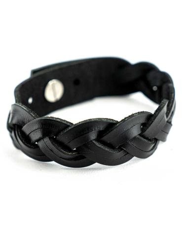 BRAIDED BLACK LEATHER BRACELET OF 24 CM