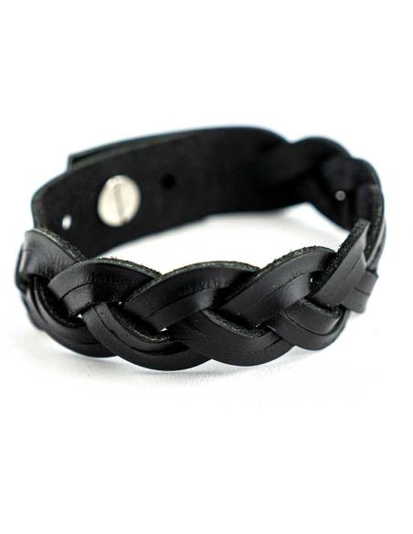 BRAIDED BLACK LEATHER BRACELET OF 24 CM