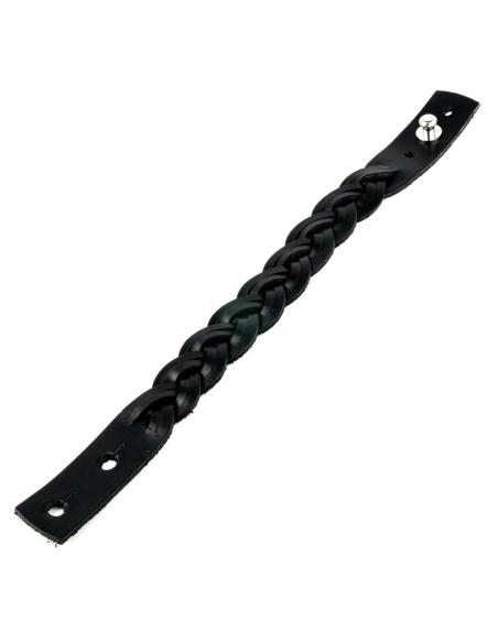 BRAIDED BLACK LEATHER BRACELET OF 24 CM