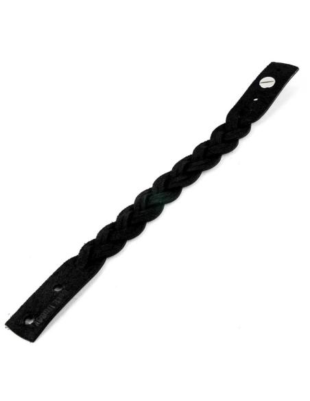 BRAIDED BLACK LEATHER BRACELET OF 24 CM