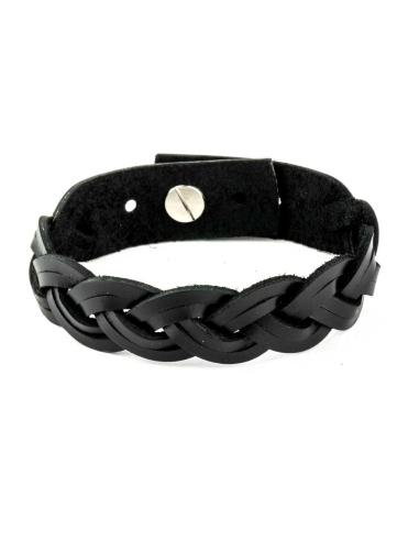 BRAIDED BLACK LEATHER BRACELET OF 24 CM