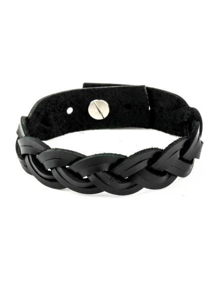 BRAIDED BLACK LEATHER BRACELET OF 24 CM