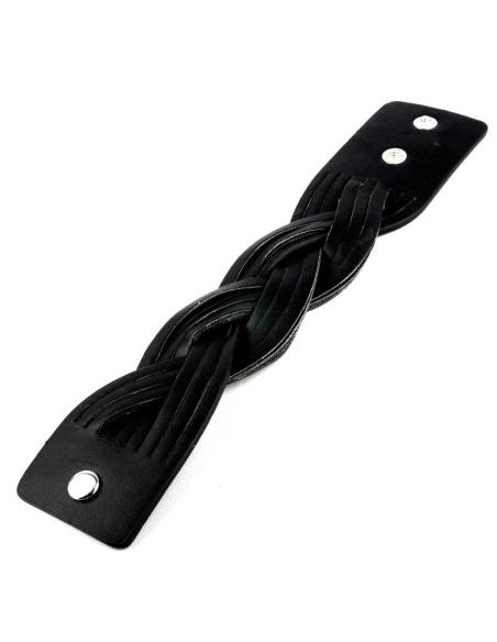 BRACELET LARGE TRESSÉ EN CUIR NOIR