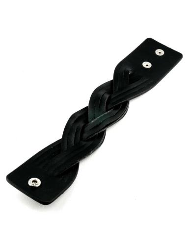 Comprar Brazalete Ancho Trenzado Negro De Piel a precio de oferta