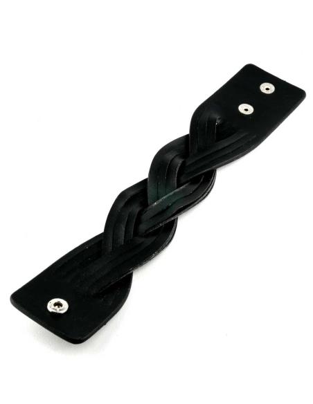 BRACELETE LARGA TRANÇADA PRETA FEITA DE COURO