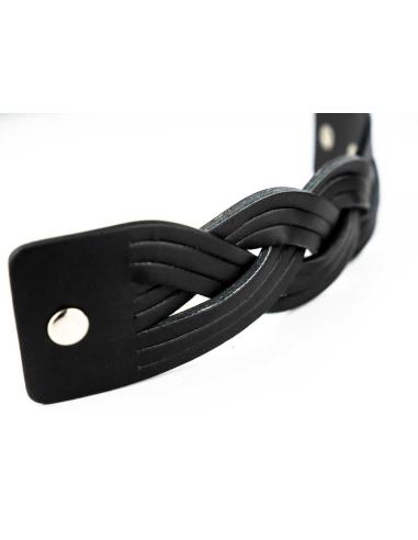 Comprar Brazalete Ancho Trenzado Negro De Piel a precio de oferta