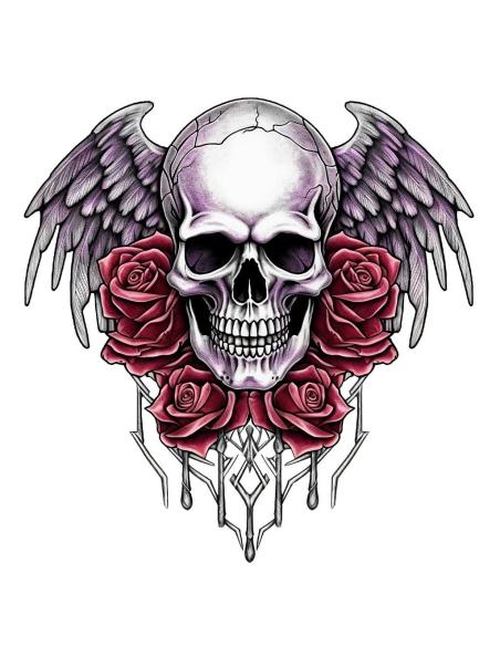 Decalque Uv 16X15 Pink Skull Roses Wings | Preço Promocional