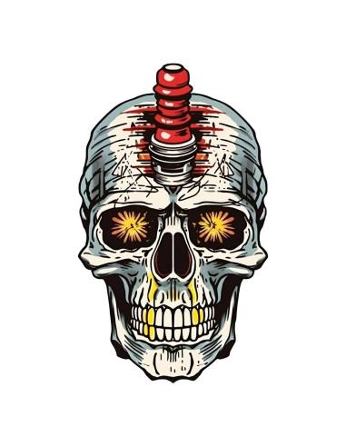 Autocollant Uv 5X7Cm Spark Plug Skull | Prix Promo