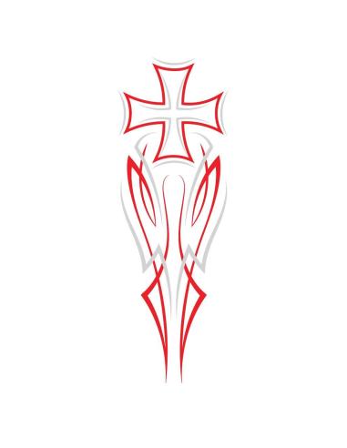DECALQUE UV 8X3 CM PIN STRIPE CROSS RED GREY