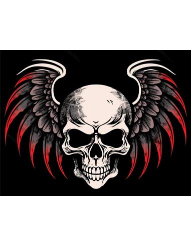 UV DECAL 8X6 CM SKULL WING WHITE AND RED
