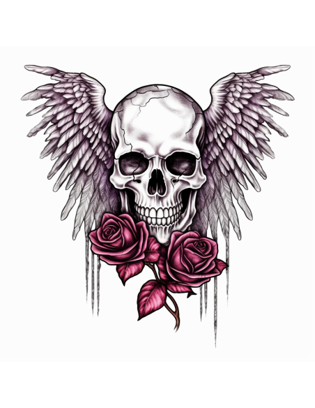 AUTOCOLLANT UV 8X8 CM ROSE SKULL