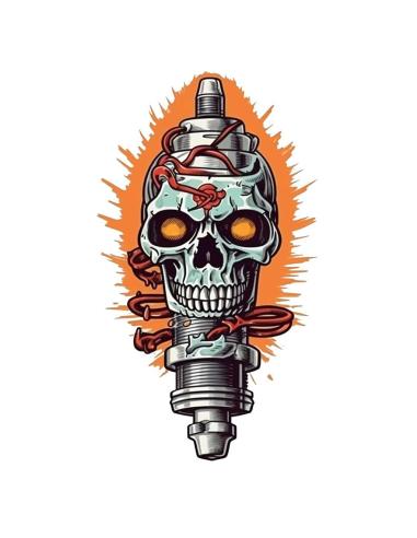 UV DECAL 5X8 SPARK PLUG SKULL FENCE THORNS