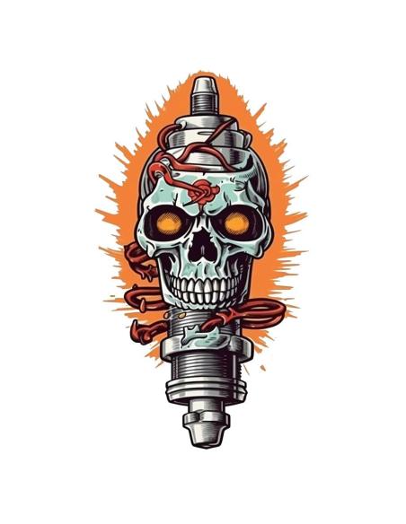 UV DECAL 5X8 SPARK PLUG SKULL FENCE THORNS