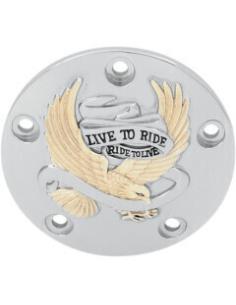 POINT COVER LIVE TO RIDE CHROME/GOLD HARLEY TWIN CAM 99-16