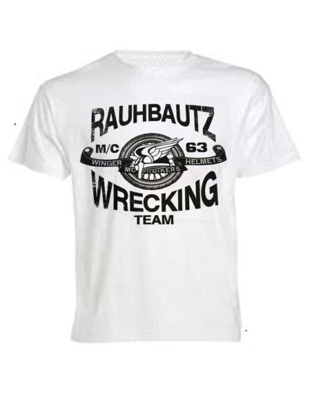 T-SHIRT BLANC À MANCHES COURTES "WRECKING TEAM" RAUHBAUTZ