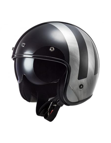 CASQUE JET AVEC LS2 OF601 BOB II LINES BLACK JEANS ÉCRAN INTÉRIEUR