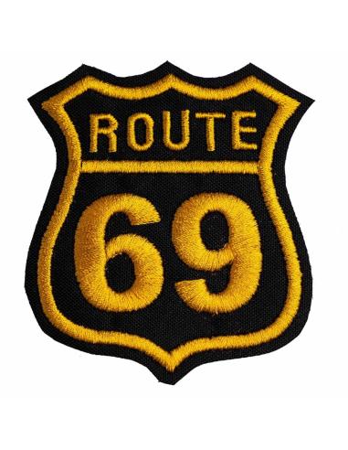 PATCH ROUTE 69 BORDADO COM FIO DE OURO 7X8 CM.