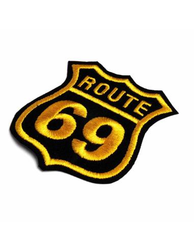 ROUTE 69 PATCH EMBROIDERED WITH GOLDEN THREAD 7X8 CM.