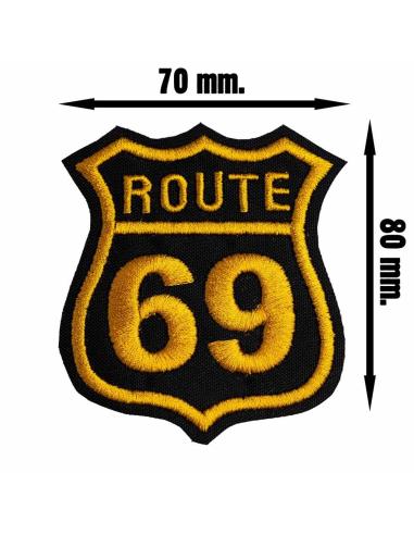 ROUTE 69 PATCH EMBROIDERED WITH GOLDEN THREAD 7X8 CM.