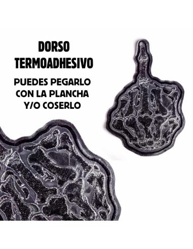 EMBROIDERED PATCH WITH SKELETON FLIP YOU OFF 14X22 CM.