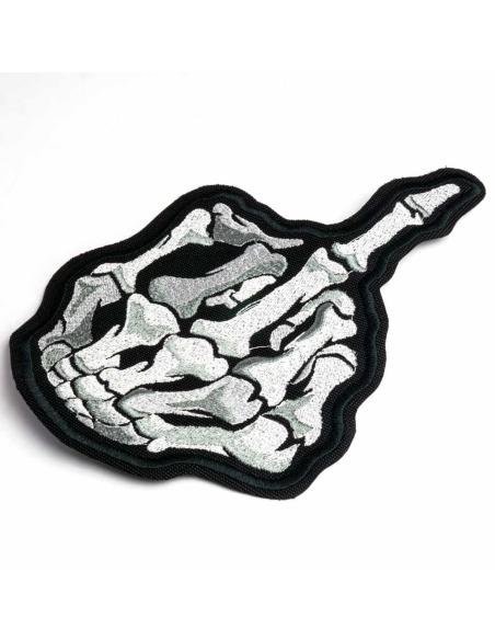 EMBROIDERED PATCH WITH SKELETON FLIP YOU OFF 14X22 CM.