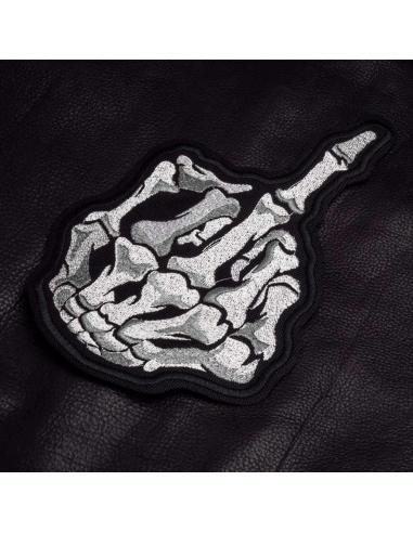 EMBROIDERED PATCH WITH SKELETON FLIP YOU OFF 14X22 CM.