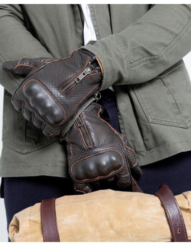AMSTERDAM SUMMER GLOVES IN DARK BROWN PERFORATED LEATHER BY BY CITY