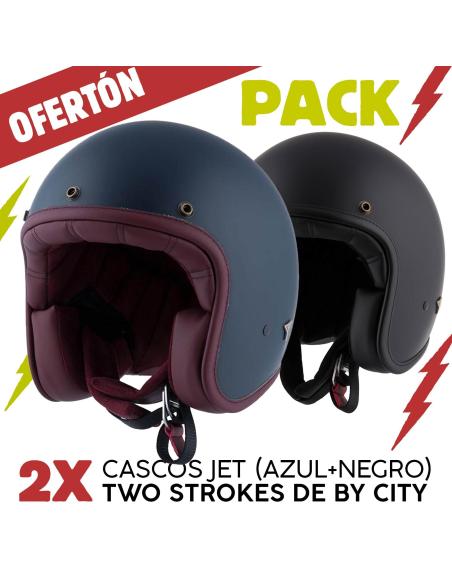 Comprar Pack 2 Cascos Jet Azul + Negro Two Strokes By City a precio de oferta