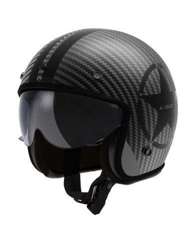 CASQUE JET LS2 OF601 BOB II CARBON STAR 22.06 AVEC ÉCRAN INTÉRIEUR