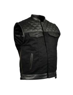 CHESTER WAISTCOAT BLACK DENIM AND BLACK LEATHER