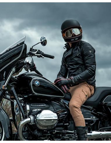 VESTE KINGS MAN EN CUIR POUR MOTO AVEC PROTECTIONS NIVEAU 2