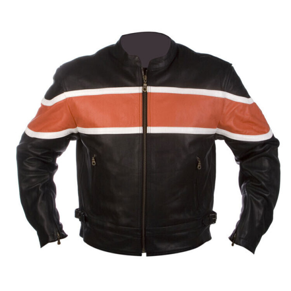 JACKET IN COW LEATHER "ORANGE STRIPE" WITH CE PROTECTIONS